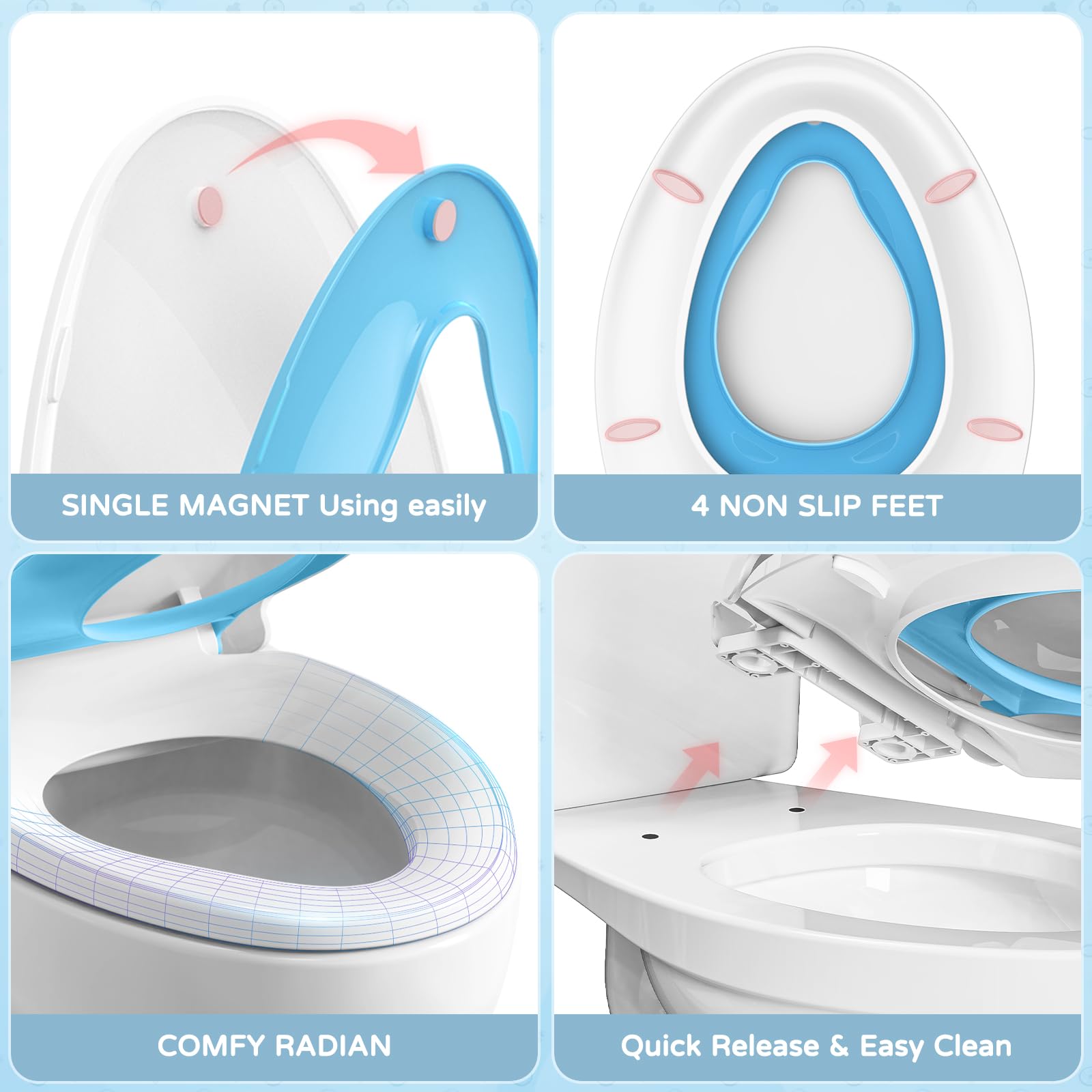 YASFEL Asiento de inodoro alargado con asiento de entrenamiento para ir al baño integrado, asiento de inodoro 2 en 1 para niños de cierre suave, asiento de inodoro ovalado de plástico blanco, diseño