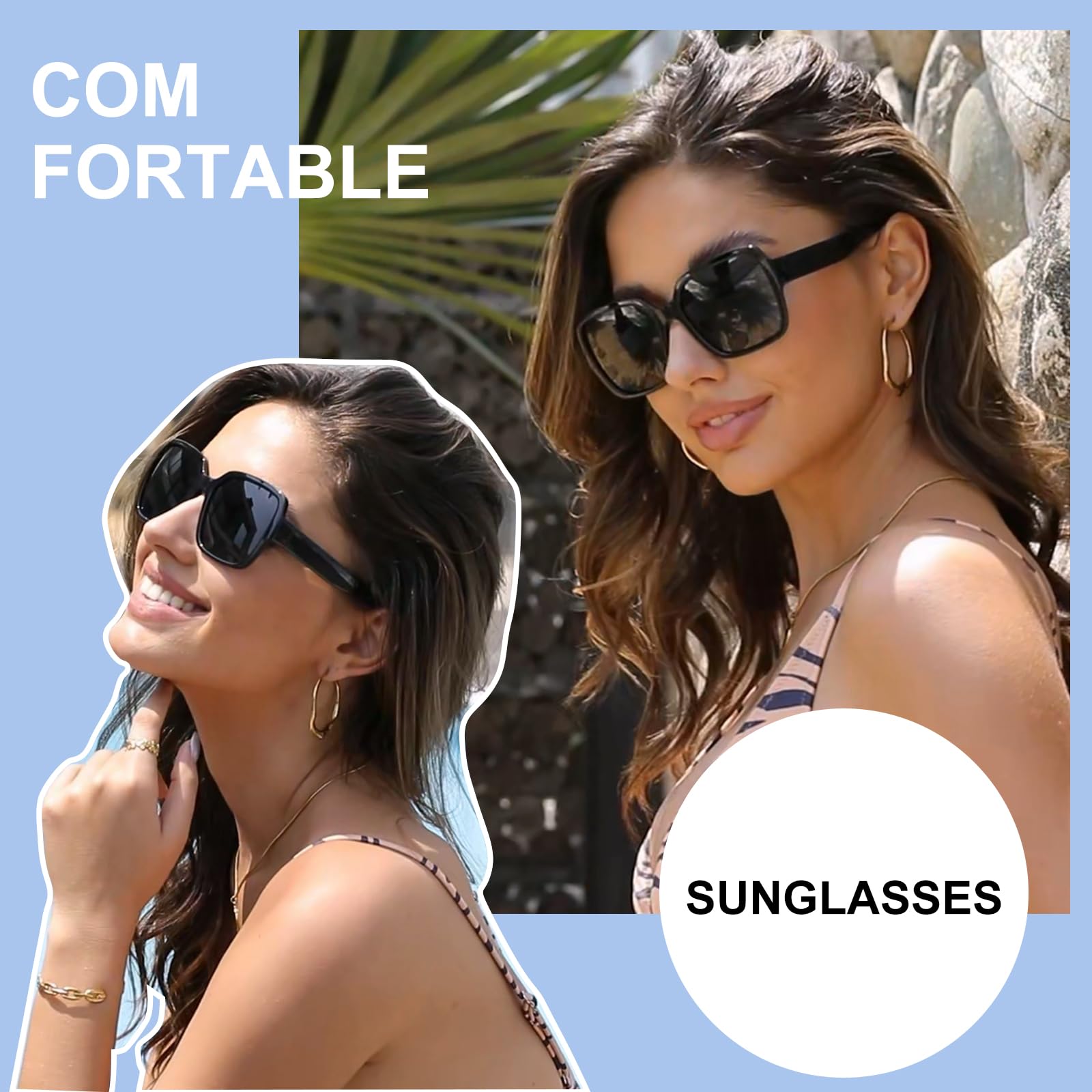 ViewJoy Damen-Sonnenbrille, polarisiert, modisch, quadratisch, übergroß, klassisch, trendig