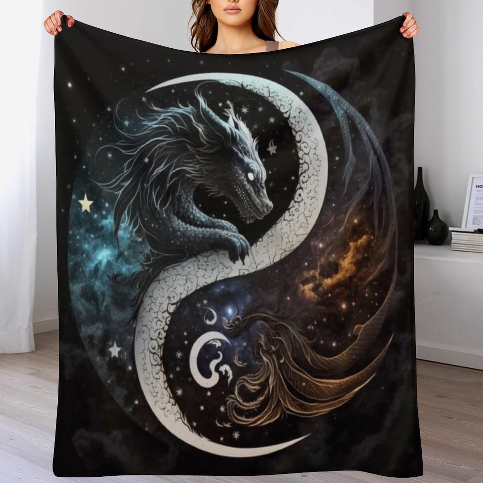 Manta de franela de dragón y Phoenix para sofá o colcha de cama de 130 x 180 cm