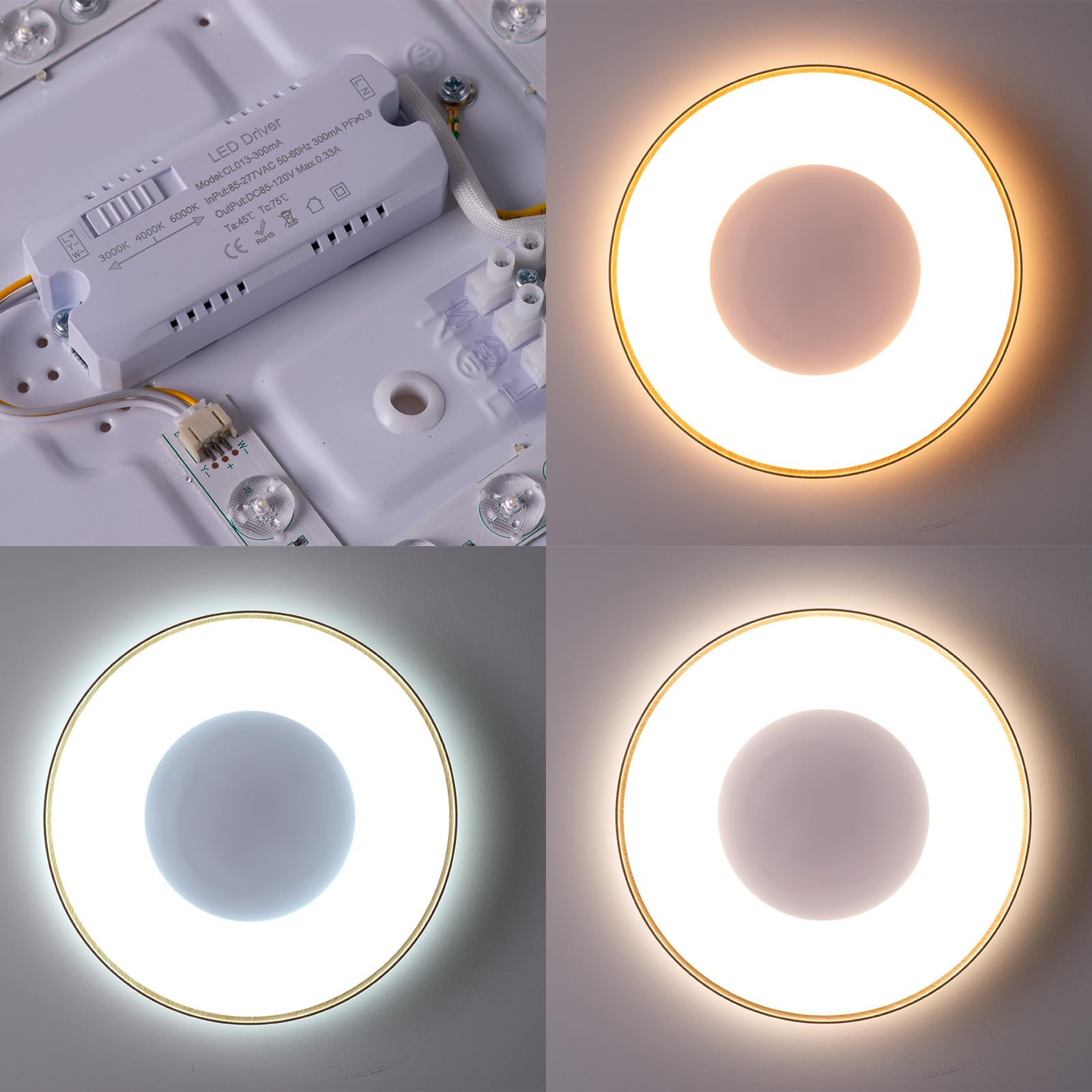 Alpinaluz Okrągła lampa sufitowa LED Ø38,5 cm Ø 38,5 cm – minimalistyczny design z ramą z efektem drewna i białym pierścieniem wewnętrznym – regulowane światło CCT 3000 K-4000 K-6000 K do salonu,