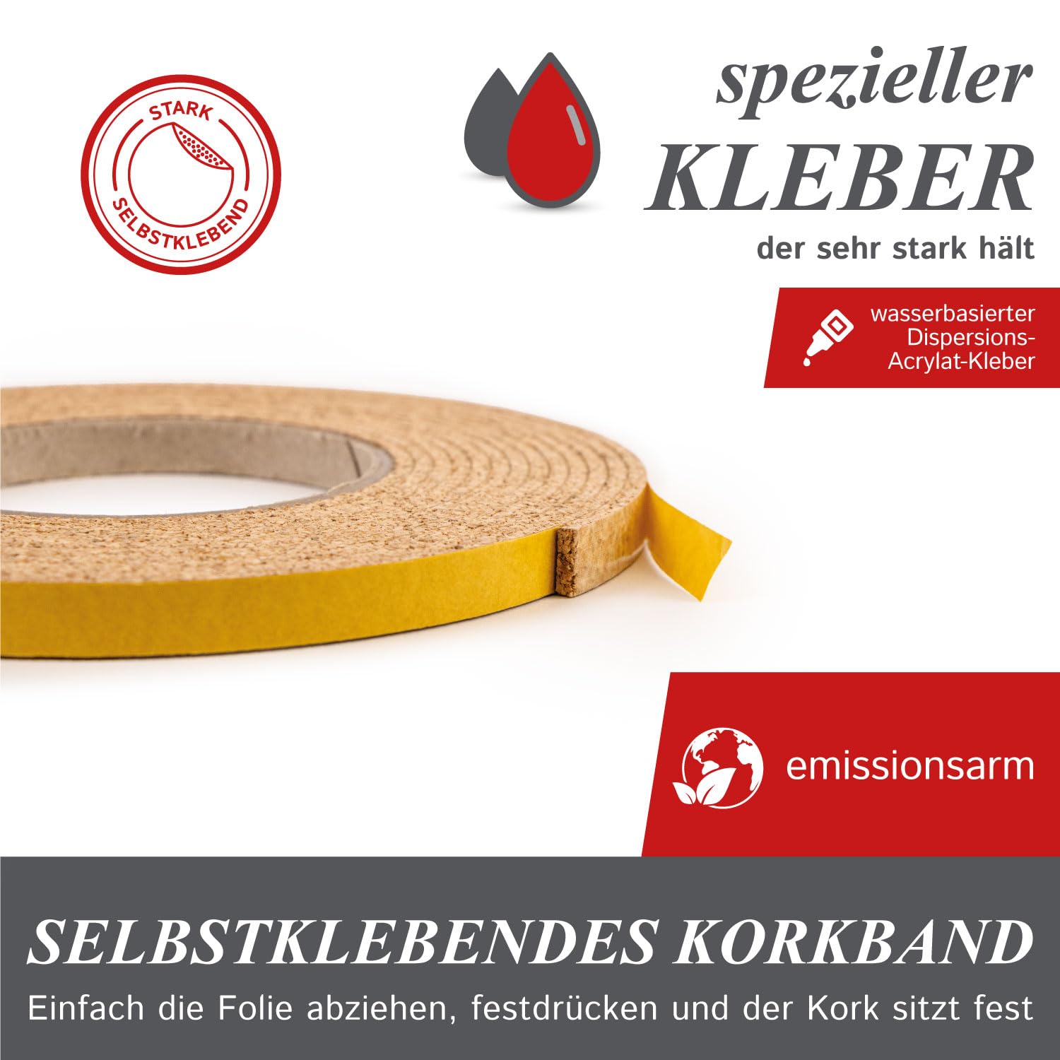 The Felt Store Nastro di sughero autoadesivo 5 m x 10 mm x 3 mm Made in Germany