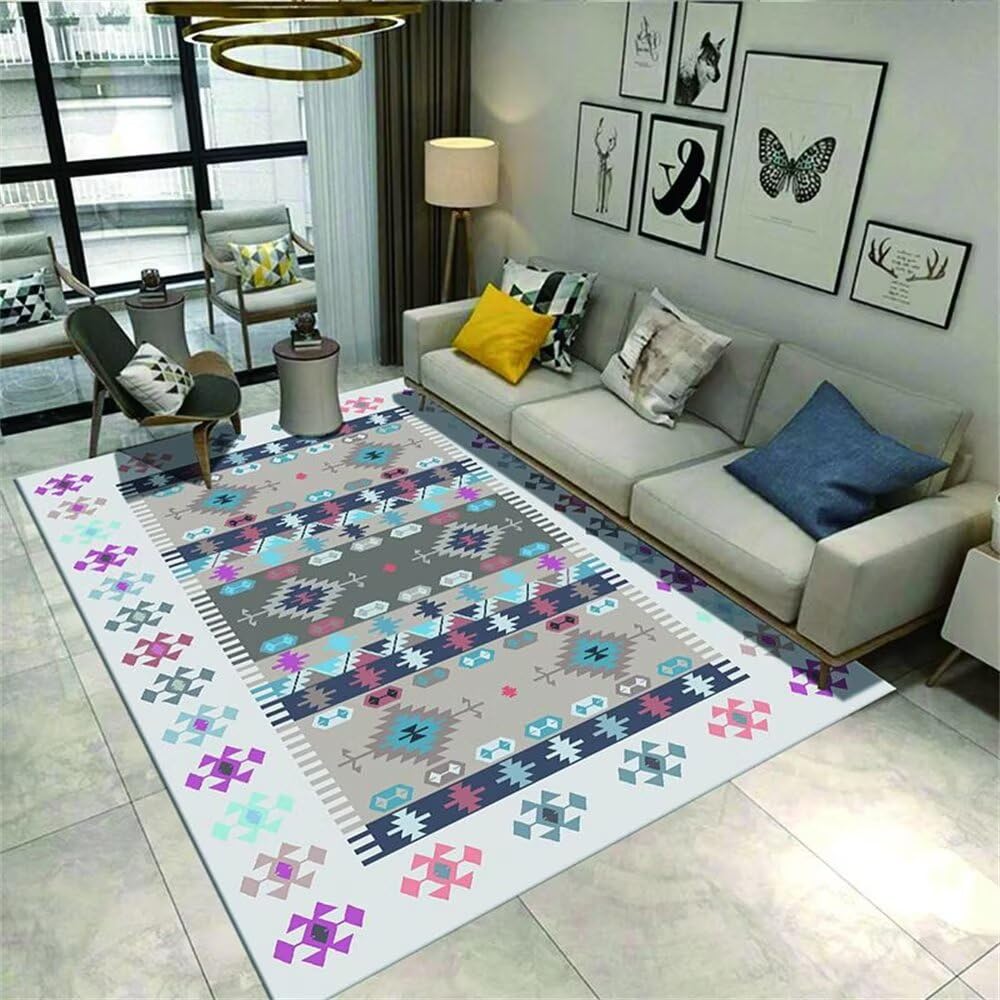 Tapis de salon géométrique bleu et gris 120x160 cm