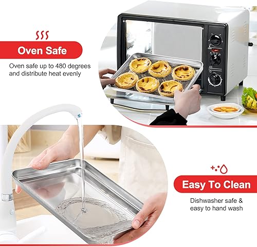 Miniatura 4 de Zacfton - Hojas de hornear para horno bandeja de acero inoxidable para hornear para hornear bandeja de horno tostadora de 10 x 8 x 1 pulgada fácil