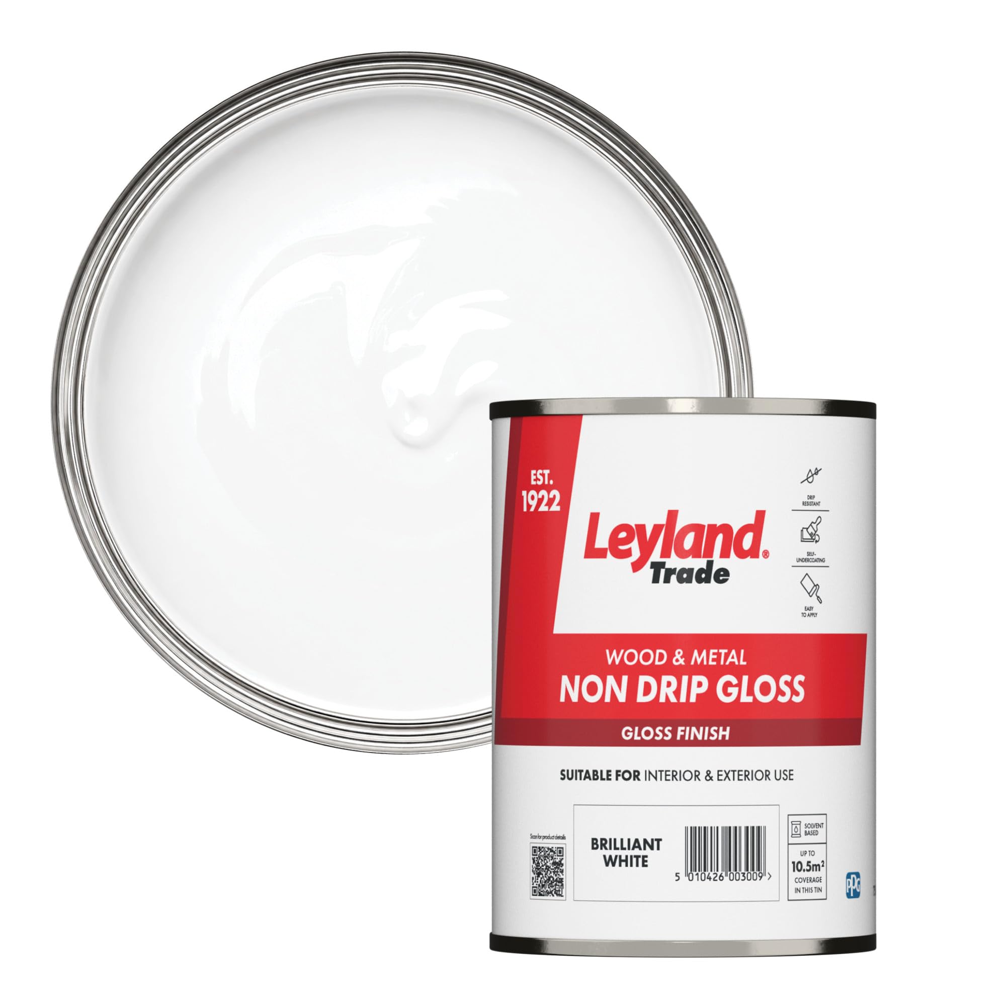 Leyland Trade - Non Drip Gloss Paint - Brilliant White - 750ml