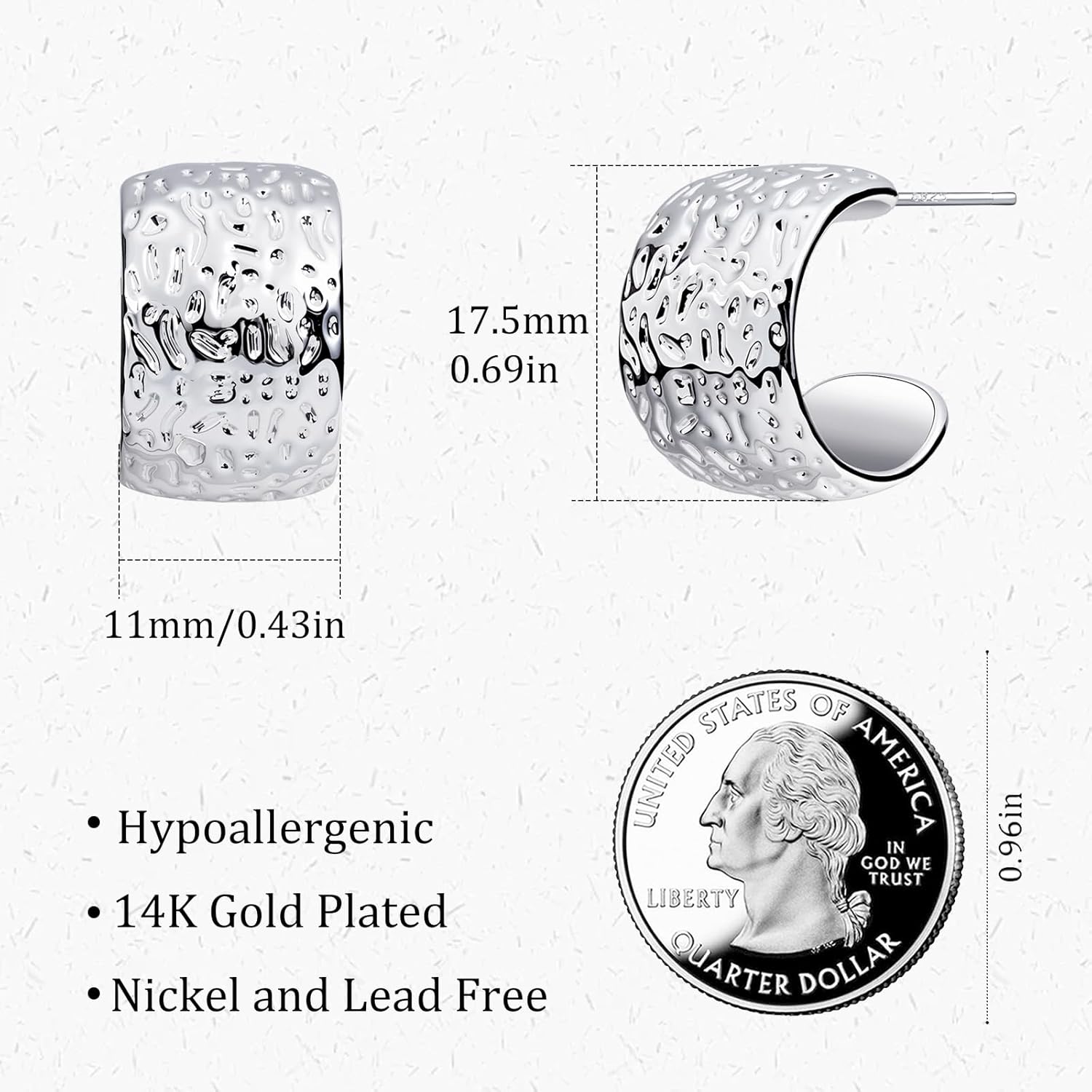 Silver Textured Huggies Hoop Earrings for Women, Hypoallergenic Sterling Silver Jewelry for Women with Matte Finish Design ​ - Image 5