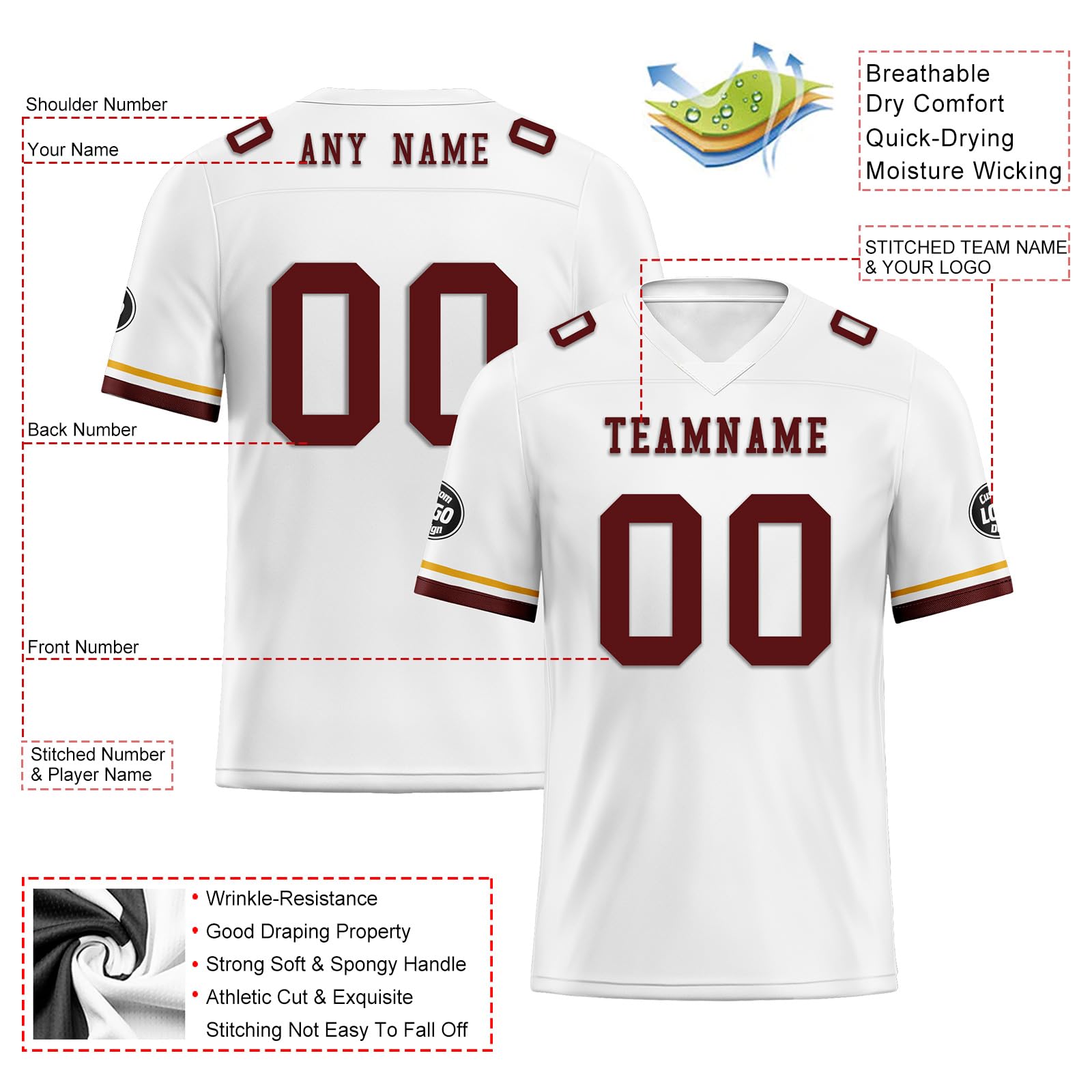 Onegam Custom Men's Football Jerseys with Personalized Name Number Logo, Women's Sports Team Rugby Training Jerseys