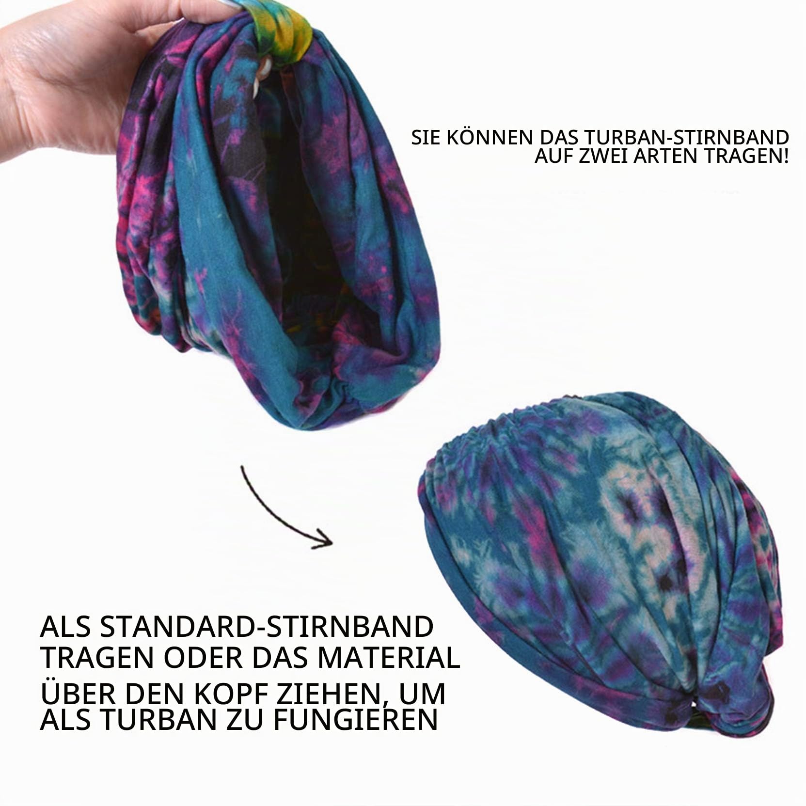 CHARM Tie Dye Stirnband Hippie Mode Elastisch Kopf Wickeln Abdeckung 60'S 70'S Retro Bandana Psychedelisch Blume Muster C