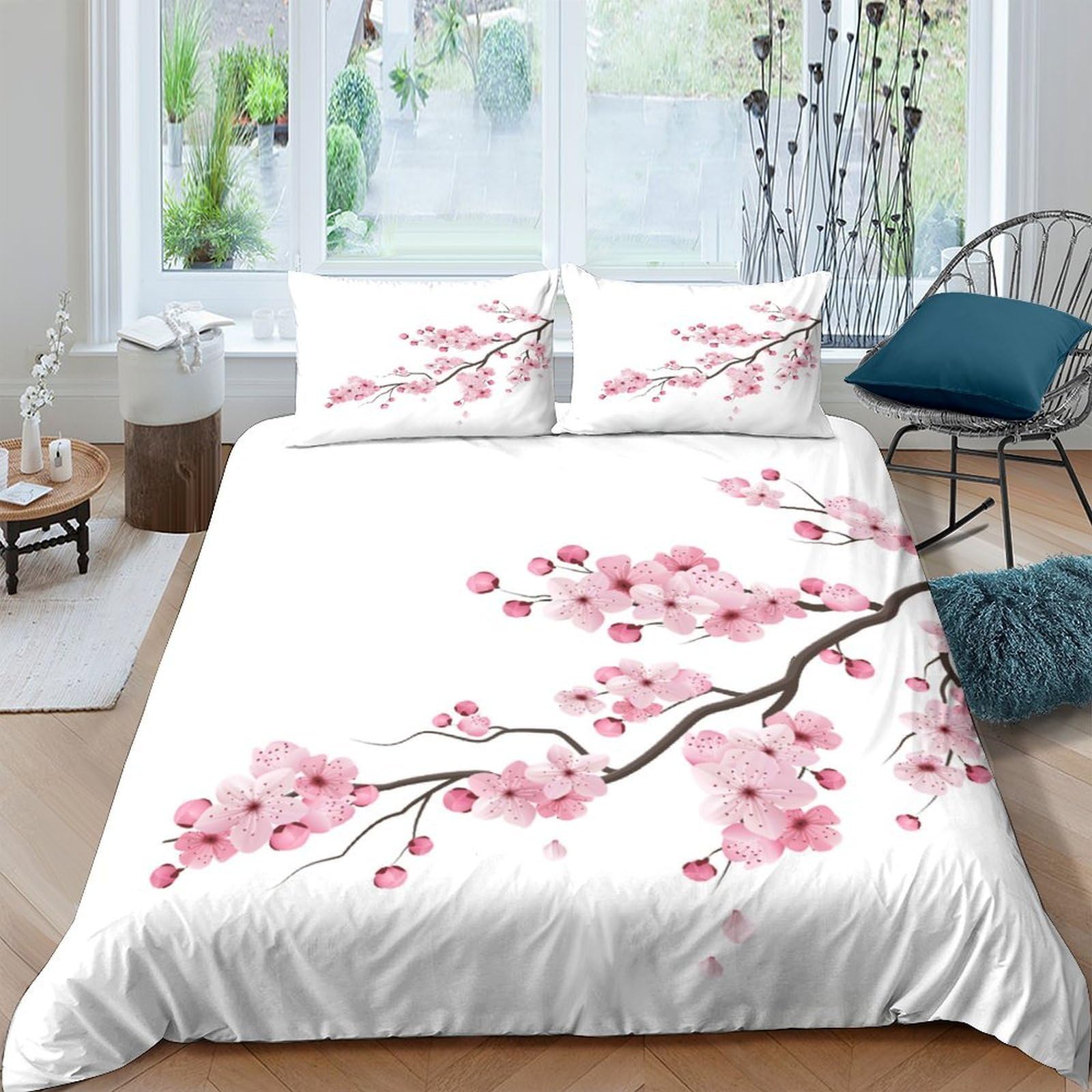 Ctjqhvkz Style-7 3D Printed Cherry Blossom Fitted Sheet Microfiber Soft Breathable Pink Floral Branch Bed Cover For Bedroom Guest Room Decor Single（135X200cm）