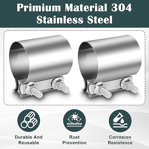 Miniatura 5 de 4 abrazaderas de escape de 2.5 pulgadas de acero inoxidable de 2 12 pulgadas para tubo de escape de acero inoxidable, acoplador de manguito de banda