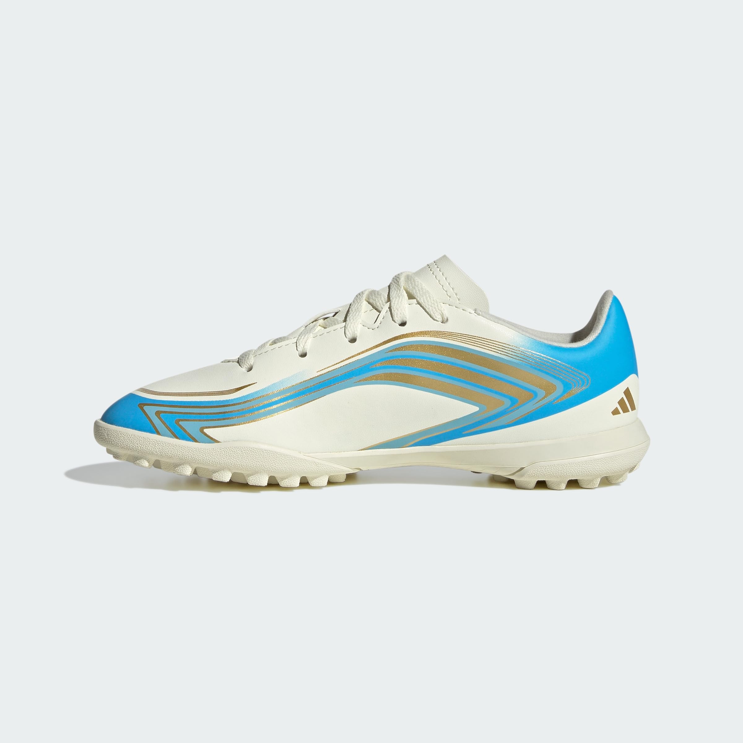 adidas Uniseks - dzieci F50 Messi Club Turf Football Kids Shoes, ivory/semi blue burst/icey blue, 37 1/3 EU