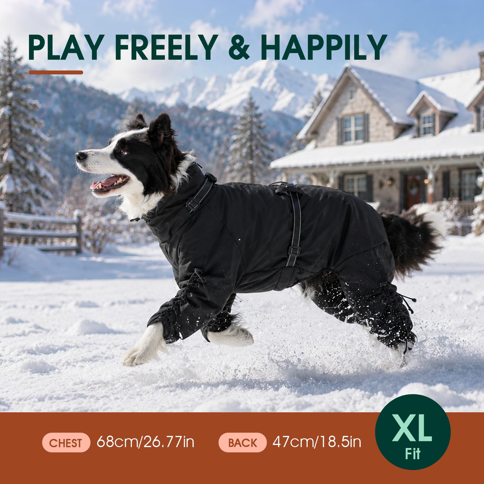 Kuoser Cappotto invernale per cani di grandi dimensioni, nero, 3XL