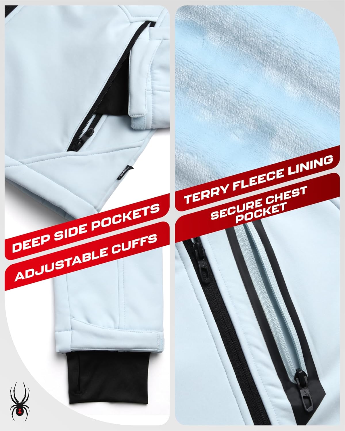 Spyder Womens Softshell Jacket - Lightweight Terry Fleece Hoodies for Women Water Resistant Zip Up Womens Windbreaker Jacket - Image 4