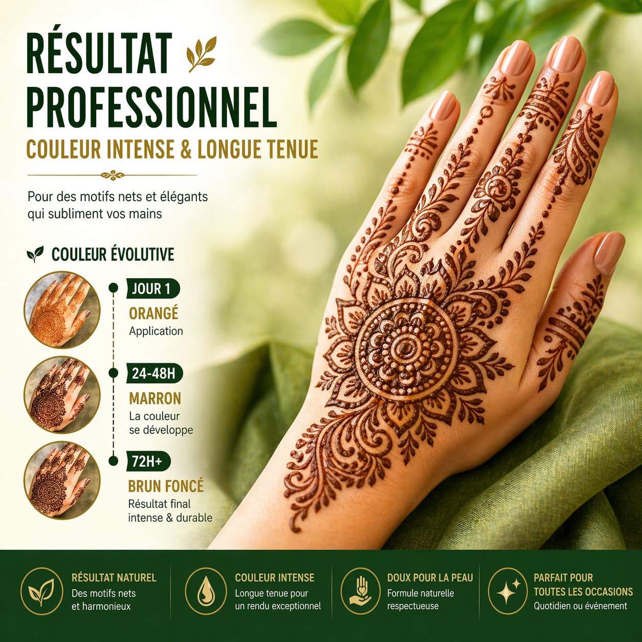 Lot de Cone de henné par 3 - Couleur naturelle coloration semi permanente henna pret a l'emploi Neha