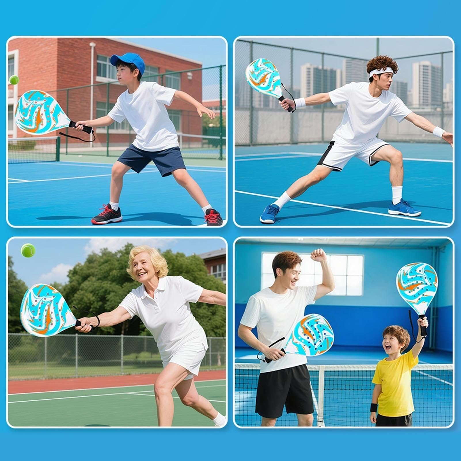Juego de Pádel de Fibra de Carbono | Raquetas Ligeras Adultos Niños | Set con Pelotas y Bolsa | Agarre Antideslizante Ergonómico | Ideal Playa Parque Jardín