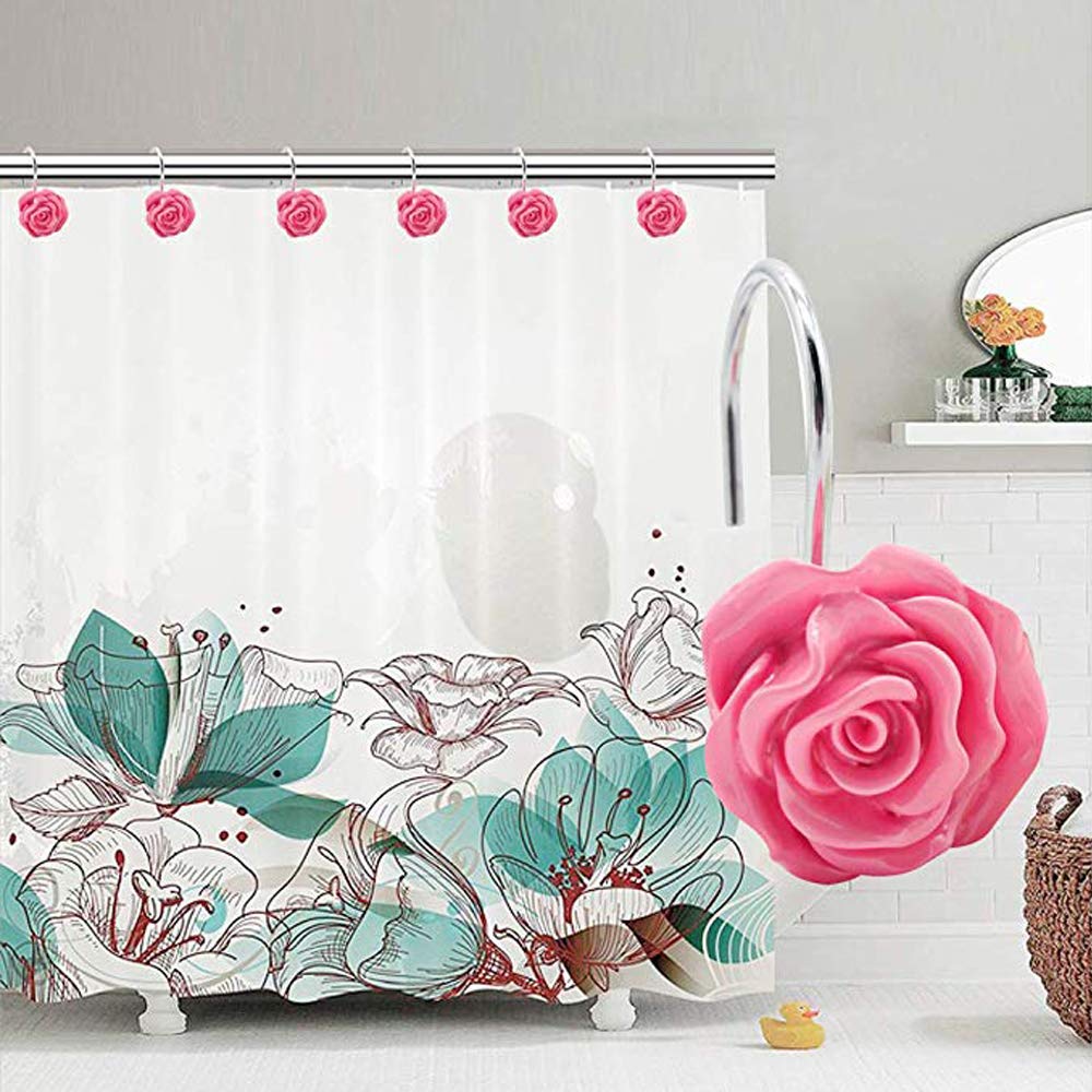 12pz Ganci per Tende da Doccia con Fiocco Rosa, Anelli Decorativi per Tende da Bagno in Resina Anelli per Tende da Doccia Rosa per Bagno Cameretta dei