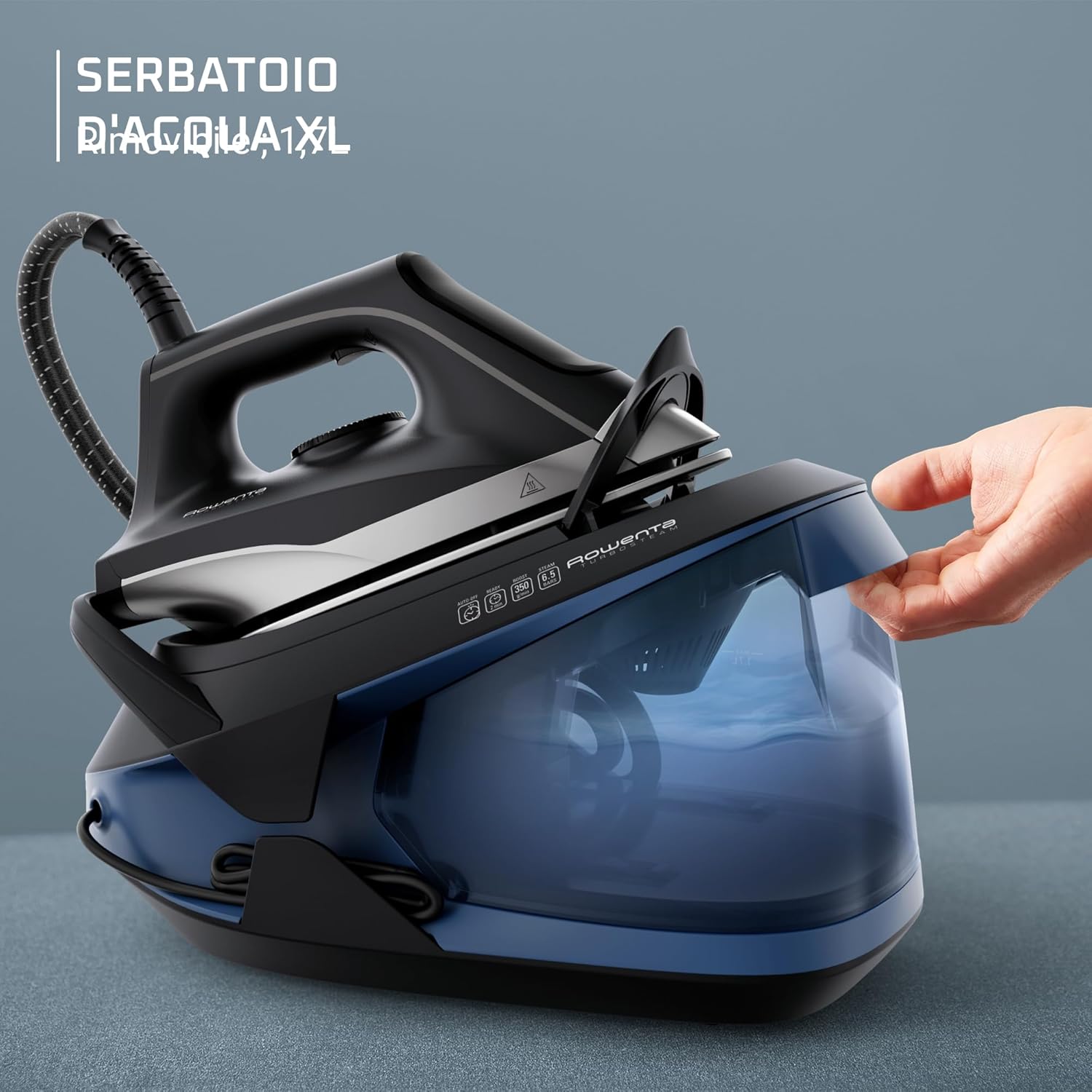 Rowenta Turbosteam Ferro da Stiro con Generatore di Vapore, 2600 Watt, Vapore Costante 120 g/min, Riscaldamento Rapido, 1,7 L, Sistema Anticalcare, Ferro da Stiro con Caldaia, VR8325 Blu - Immagine 4