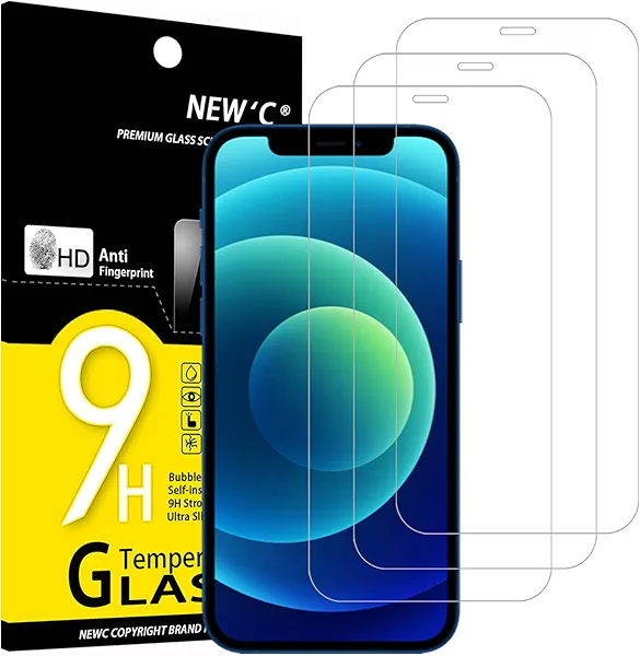 NEW'C 3 Pack Designed for iPhone 12,iPhone 12 Pro Screen Protector (6.1"), Enhanced Tempered Glass Protection, Case Friendly Bubble Free Ultra Resistant