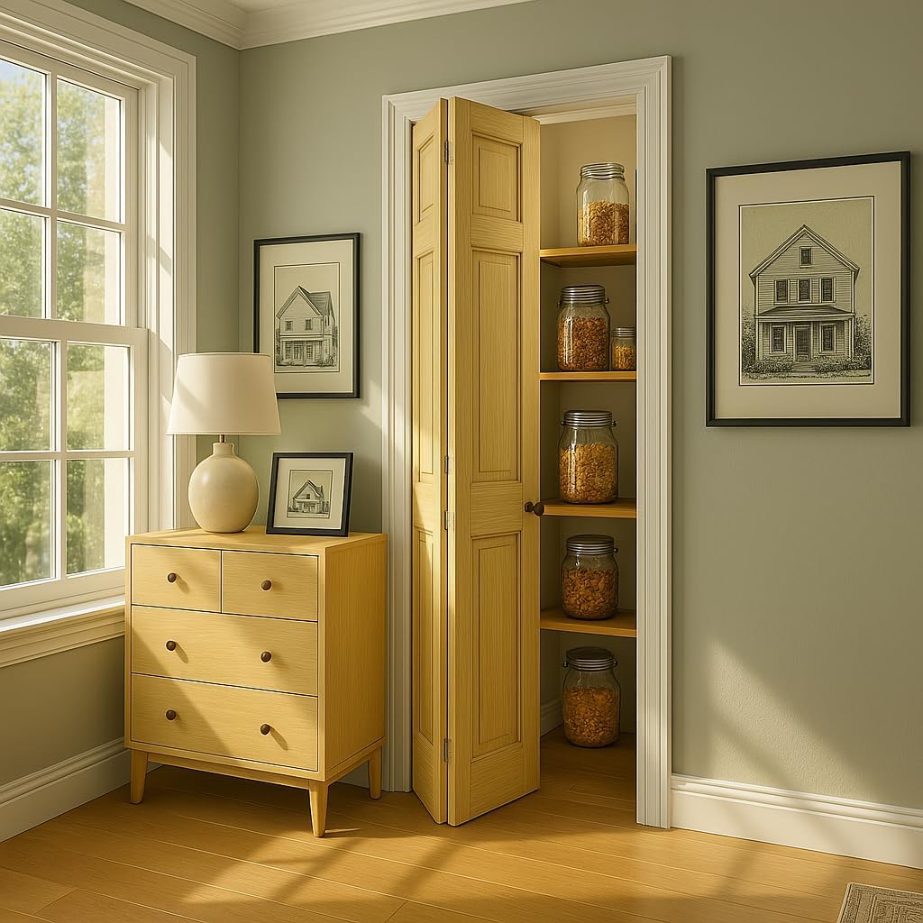 S&Z TOPHAND® 36in x 96in Paneled Wood Unfinished Bi-Fold Door, Closet Door, Pine Wood Interior Door Slab, Barn Door with Hardware Kits & Handle 36x96 Unfinished