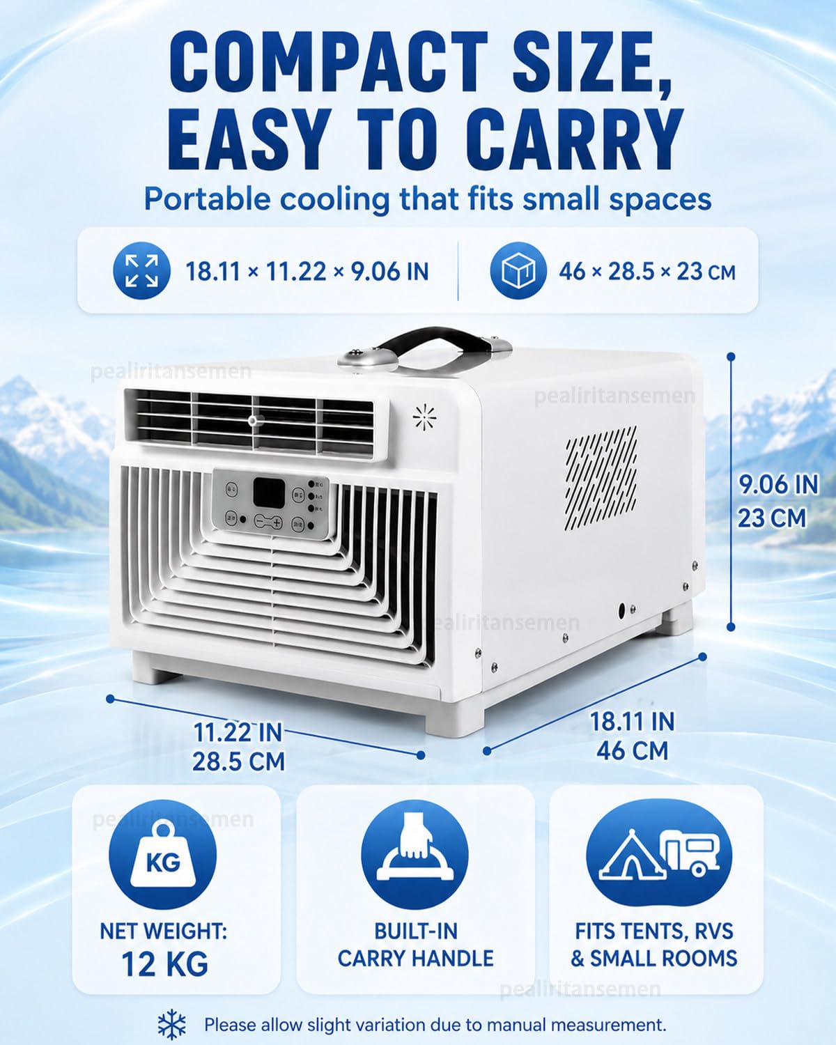 Klimatyzator Mobilny 3400 BTU, Kompaktowe Urządzenie 3 W 1 Z 3 Trybami I Mocą Znamionową Tylko 300 W, Pilot Zdalnego Sterowania I Timer 1–12 Godzin, Do Akademika, Namiotu I Kampera