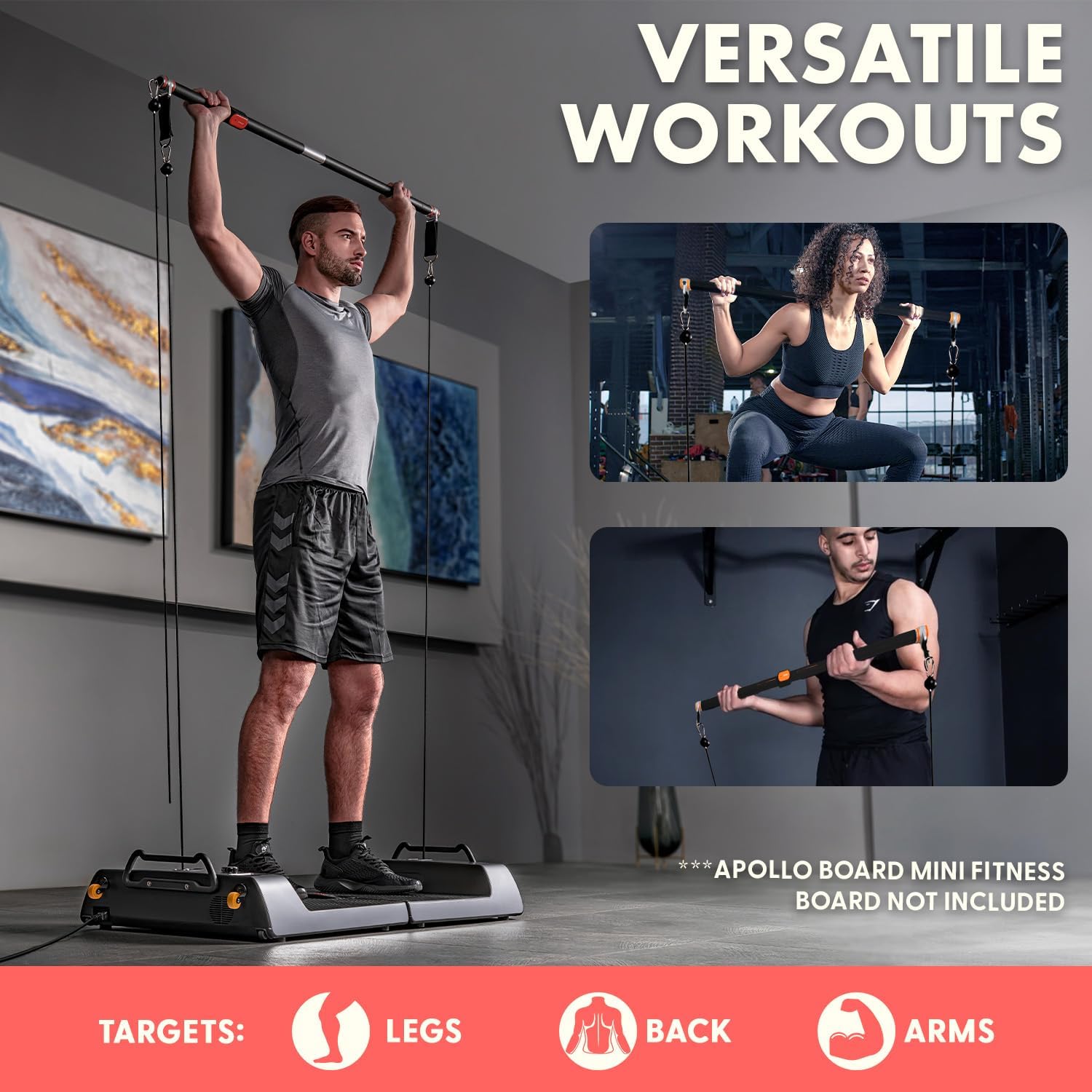 SQUATZ Apollo Board Gym, Resistance Band Bar for Training - Adjustable and Detachable Pilates Rod for Full Body Workout, Easy to Use and Disassemble, Heavy Duty, Use with Apollo Fitness Board Model