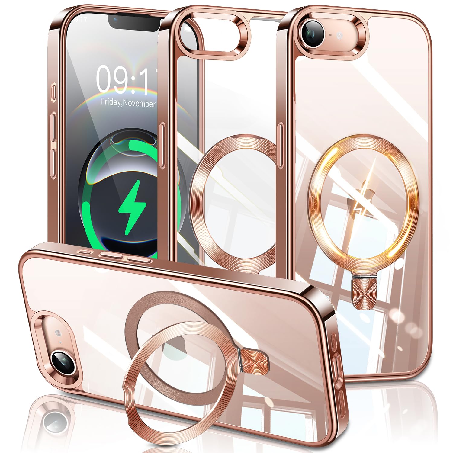 ESTPEAK Desert Titanium CD Mag-Stand Case for iPhone 16e Case with Invisible Magnetic Ring, [Fit for MagSafe] [Never Yellowing] Top Clear Phone Case