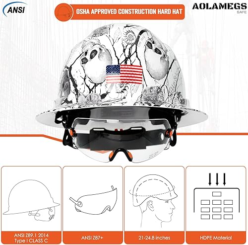 Miniatura 2 de Casco duro de ala completa con patrón de fibra de carbono con visera, casco de seguridad de construcción aprobado por la OSHA para hombres y