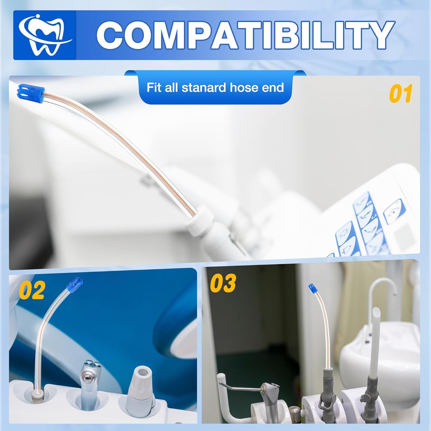 Geiserailie 200PCS Dental Saliva Ejectors Disposable, Dental Evacuation Suction Tips, Saliva Aspirator Tube, Flexible Clear Tube with Blue Tip, Material Safety, for Dentists Medical Students