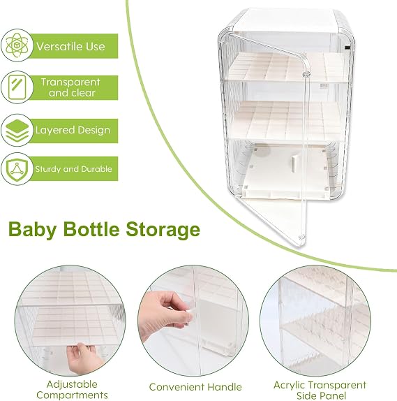 Baby Bottle Organizer,3/4 Tier Bottles Storage Organizers,Clear Station Organizer ContainerClear Baby Bottle Storage Organizer For Countertop And Cabinet,Ideal for Bottles, Pacifiers,Pump Parts