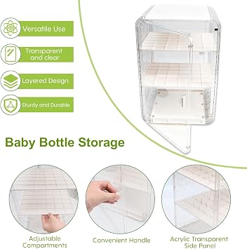 Baby Bottle Organizer,3/4 Tier Bottles Storage Organizers,Clear Station Organizer ContainerClear Baby Bottle Storage Organizer For Countertop And Cabinet,Ideal for Bottles, Pacifiers,Pump Parts