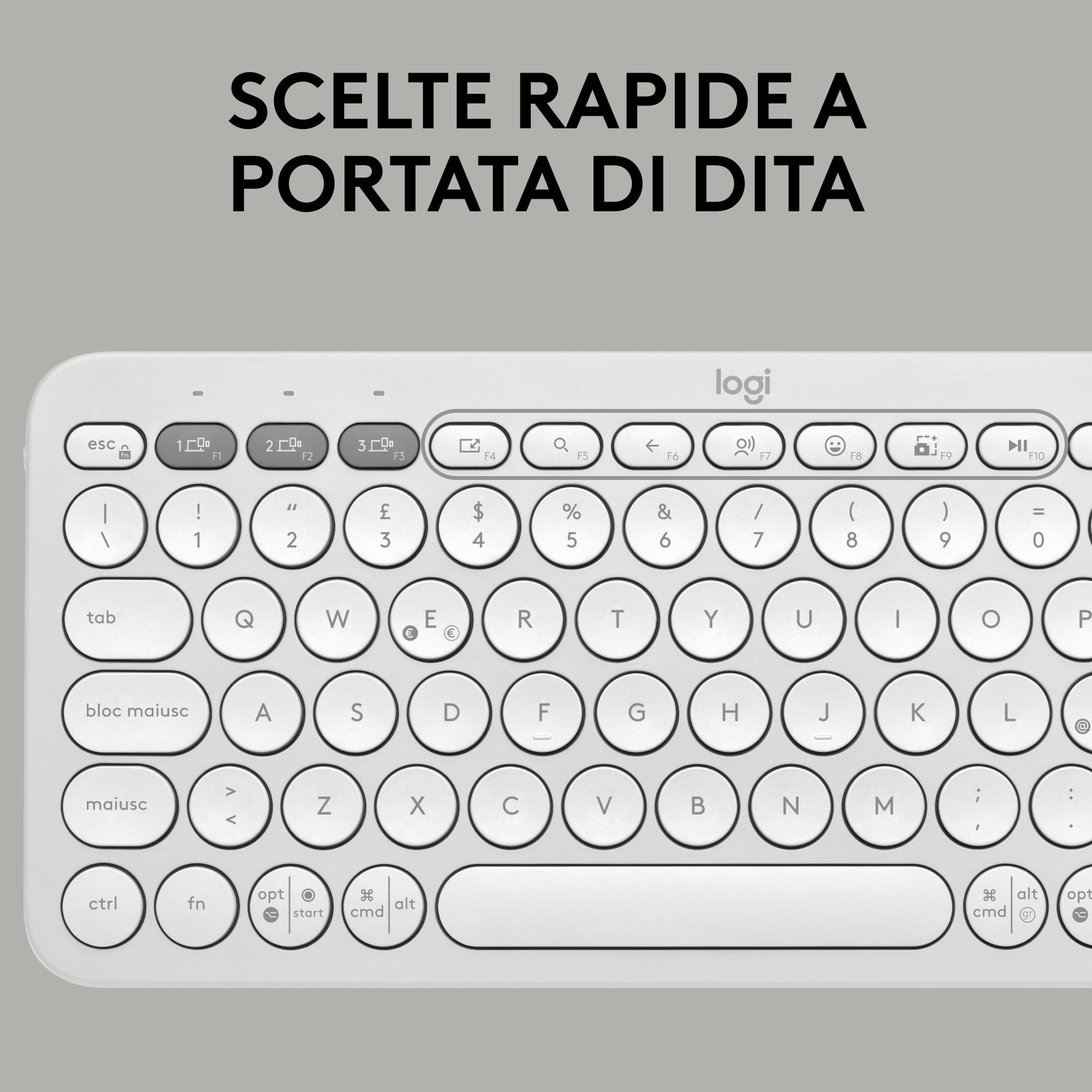 Logitech Pebble Keys 2 K380s, tastiera wireless Bluetooth multidispositivo con tasti di scelta rapida personalizzabili, Easy-Switch, Windows, macOS, iPadOS, Android, ChromeOS, italiano QWERTY