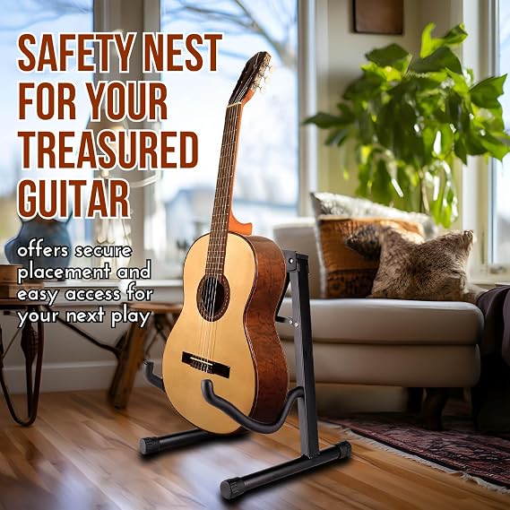 Flexzion Guitar A-Frame Stand Floor Support for Acoustic and Electric Guitars - Portable Instrument Stand Rack Holder Display for Classical Guitar and Bass, Violin, Ukulele, Banjo, Mandolin
