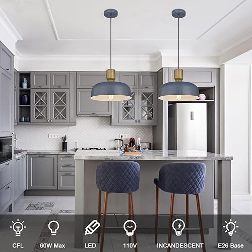 Miniatura 5 de Luminzone Luces colgantes de granja, lámparas colgantes ajustables con pantalla de metal martillado, iluminación colgante de 12.4 pulgadas para isla