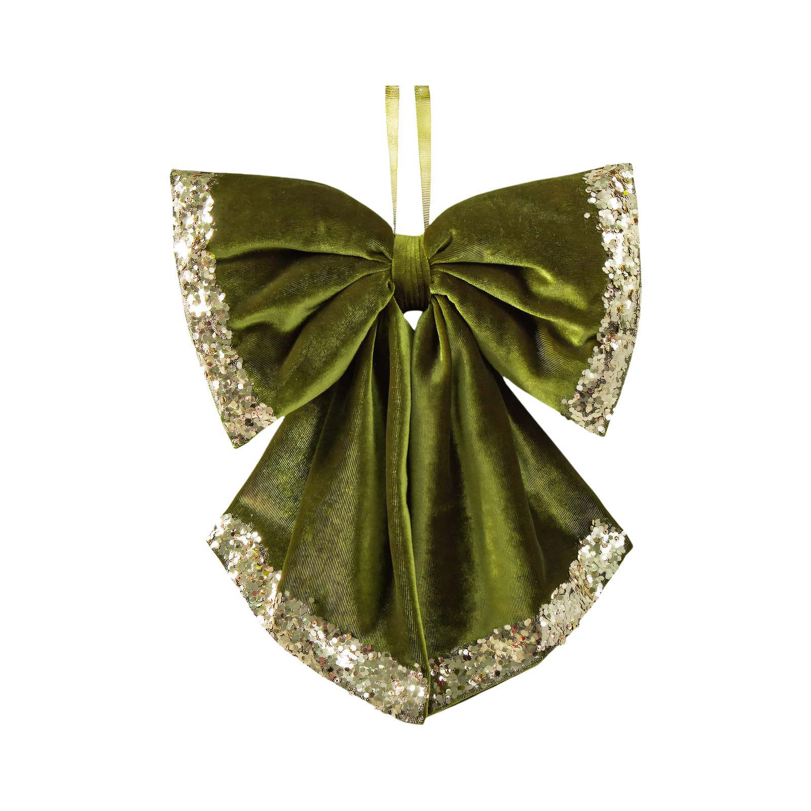 Tree Decor Christmas Bowknot Accessory, Muted Green Plush Look Finish with Glitter Trim and Display Loop for Seasonal Homes Seasonal Velvety Bowknot Accent Mantel Garland Doorway Display Ornament Home
