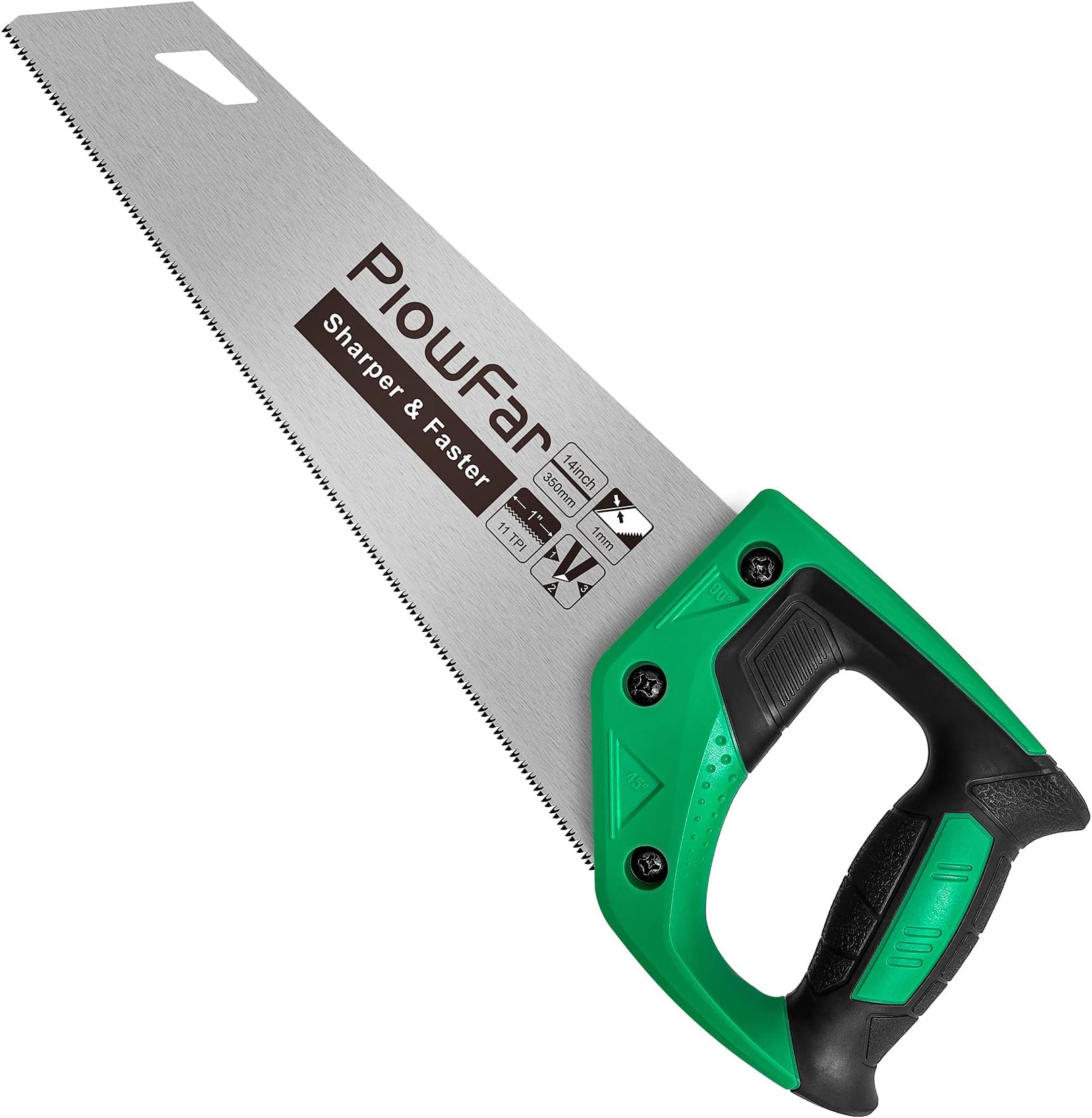 350mm Universal Hand Saw 11 TPI Fine Cut Wood Saw 14 inch for Woodworking, Green