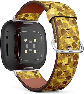 CJBROES Replacement Leather Watch Band, Compatible with Fitbit Versa 3 and Fitbit Sense of Wristband Bracelet Accessory - Leaves