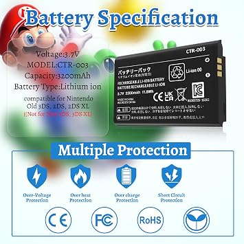 3DS Battery Pack [3200mAh] (2026 New Upgraded),CTR-003 Battery Compatible with Nintendo 3DS N3DS,2DS, 2DS XL CTR-001 MIN-CTR-001 Gaming Console with Tool Kit (Not for New 3DS, 3DS XL)