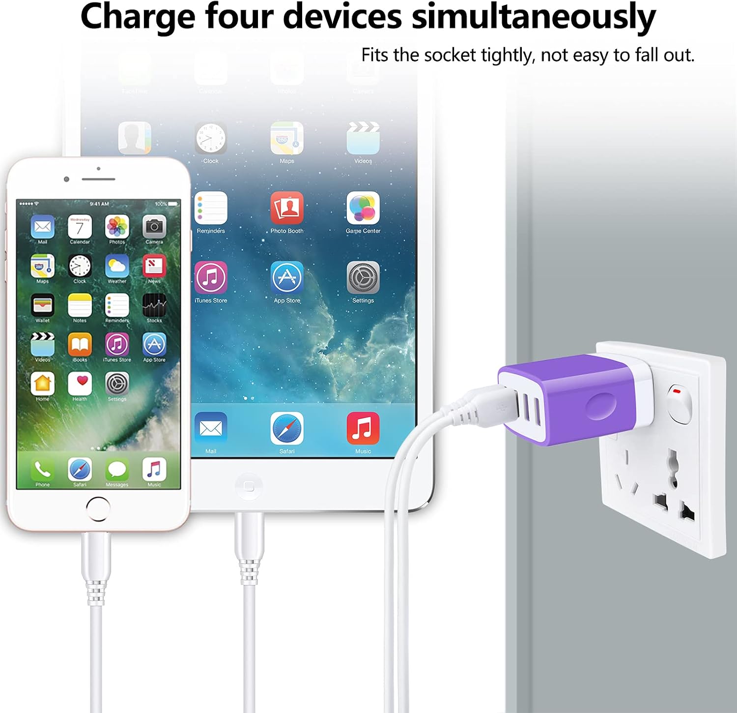 Wall Charger Block, HOOTEK 4-Multi Port USB Wall Charger Plug 4.8A Power Adapter Charging Block Cube Charger Box for iPhone 14 Pro 13 Pro Max 12 11 XS X 8 Plus, iPad, Samsung Galaxy, LG, Moto, Android