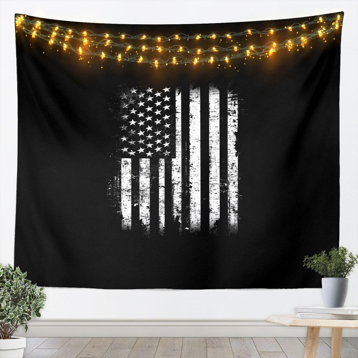 Feelyou American Flag Camo Tapestry Hunting Wall Art for Living Room Bedroom Military Camouflage Wall Hanging Blanket Rustic Trees Leaves Home Decor Large 59 X82 image 3