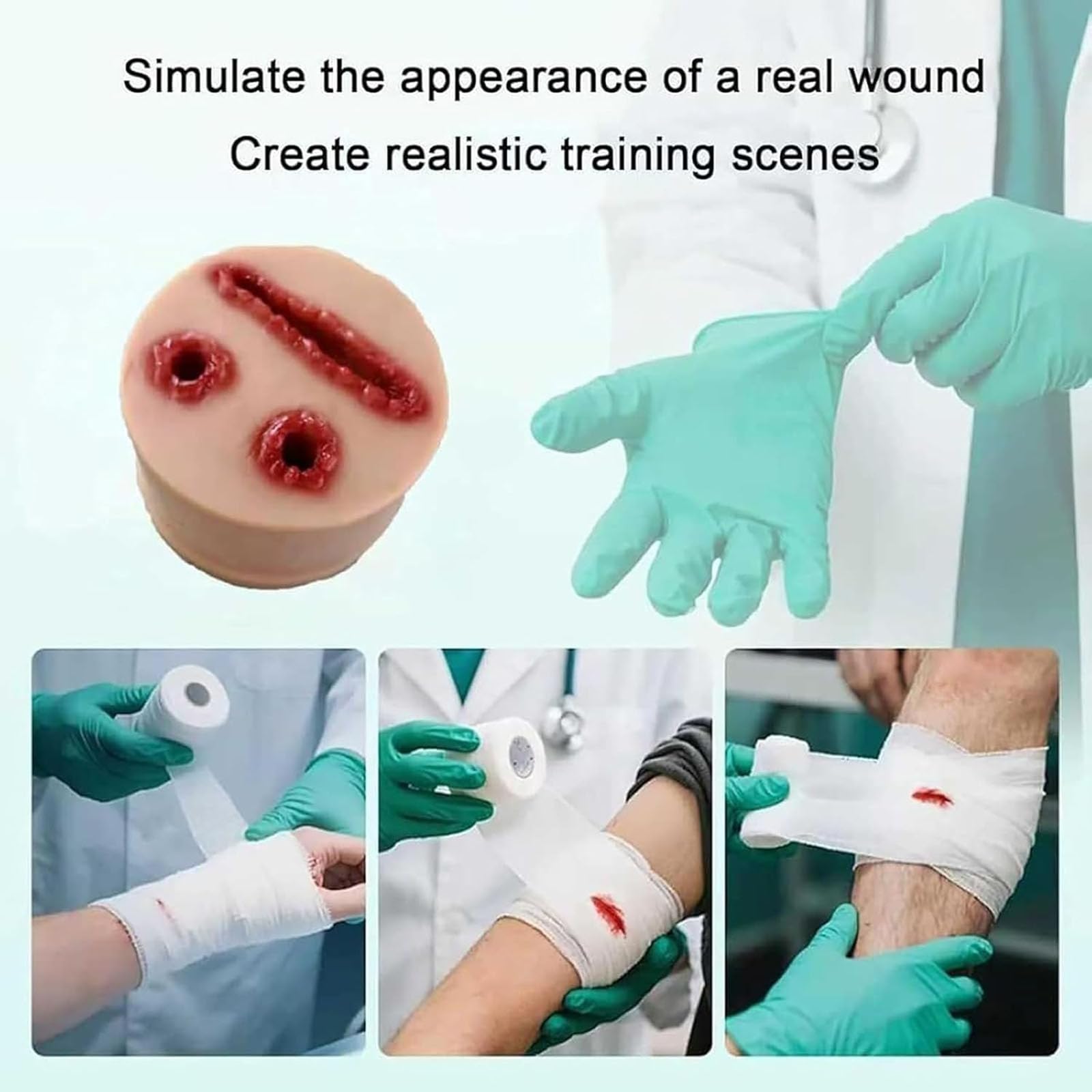 Simulador de Vendaje de heridas, simulador de laceraciones, Reutilizable, Kit de formación «Stop The Bleed», para formación en Primeros Auxilios Militares y educación médica