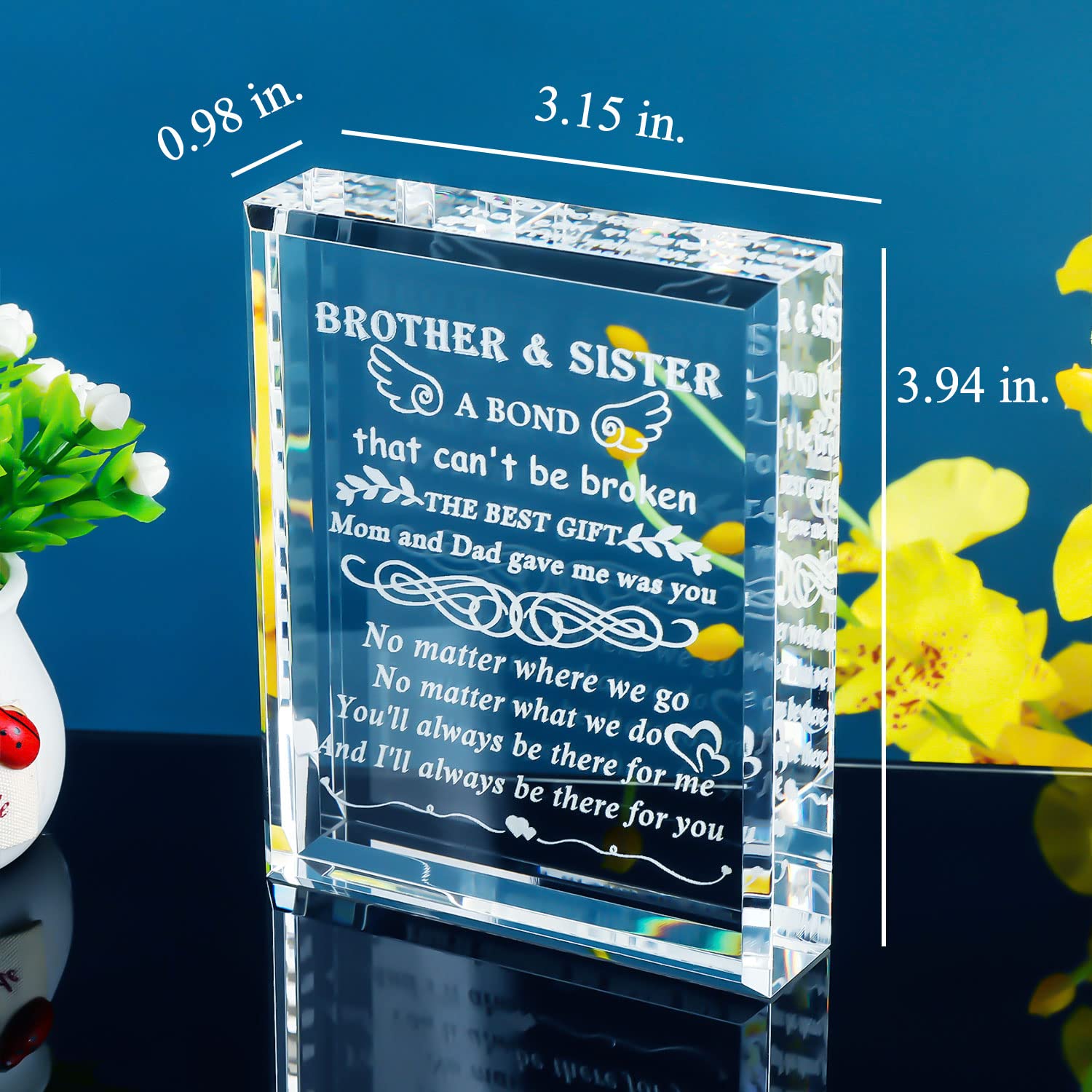 YWHL Meaningful Gifts for Brother from Sister, Laser Engraving Crystal Keepsake for Sister and Brother, Sisters Birthday Gifts from Brothers