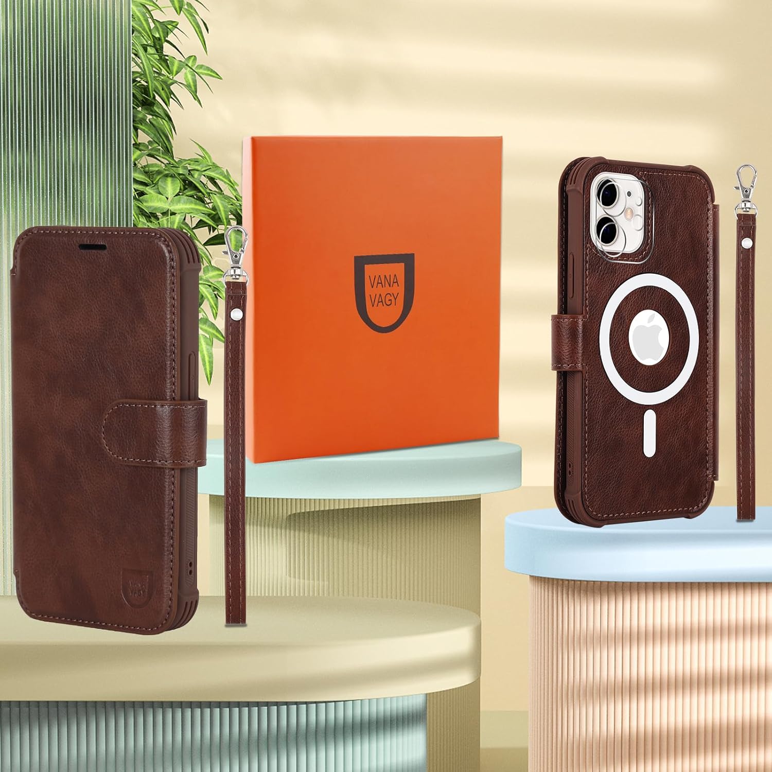 VANAVAGY Compatible for iPhone 12/12 Pro Wallet Case for Magsafe Wireless Charging, PU Leather Folio Flip Phone Cover with Wrist Strap RFID Blocking Card Holder Screen Protector,Brown - Image 8