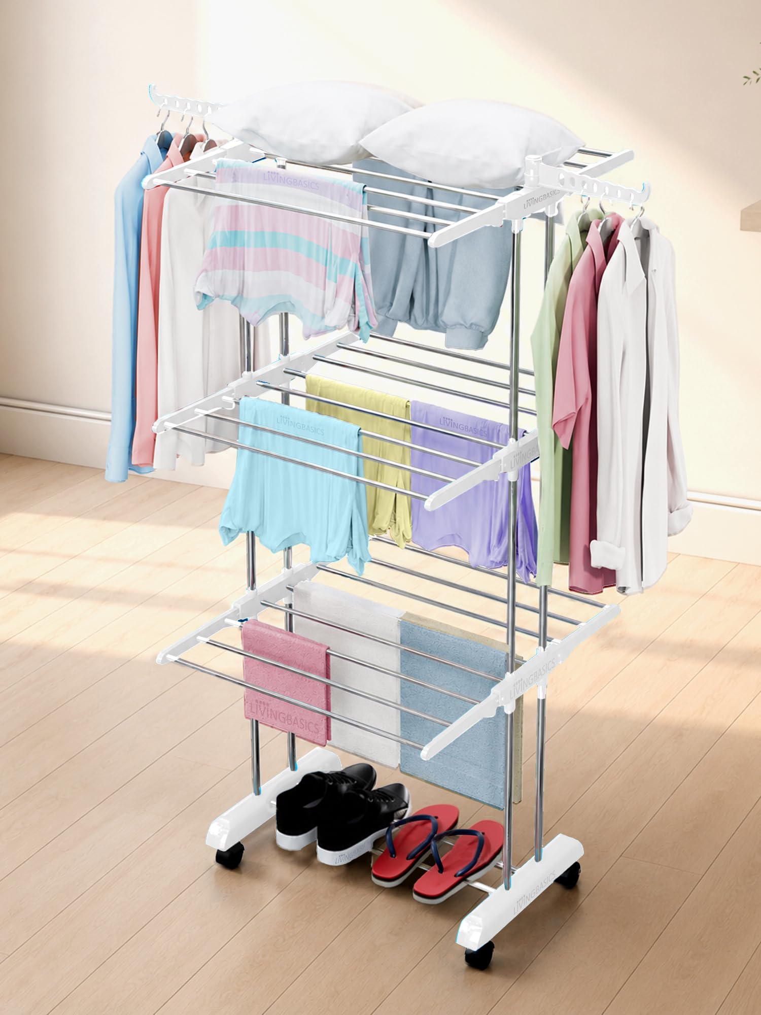 LIVINGBASICS Cloth Drying Stand Rust-Free Stainless Steel & ABS 3 Tier