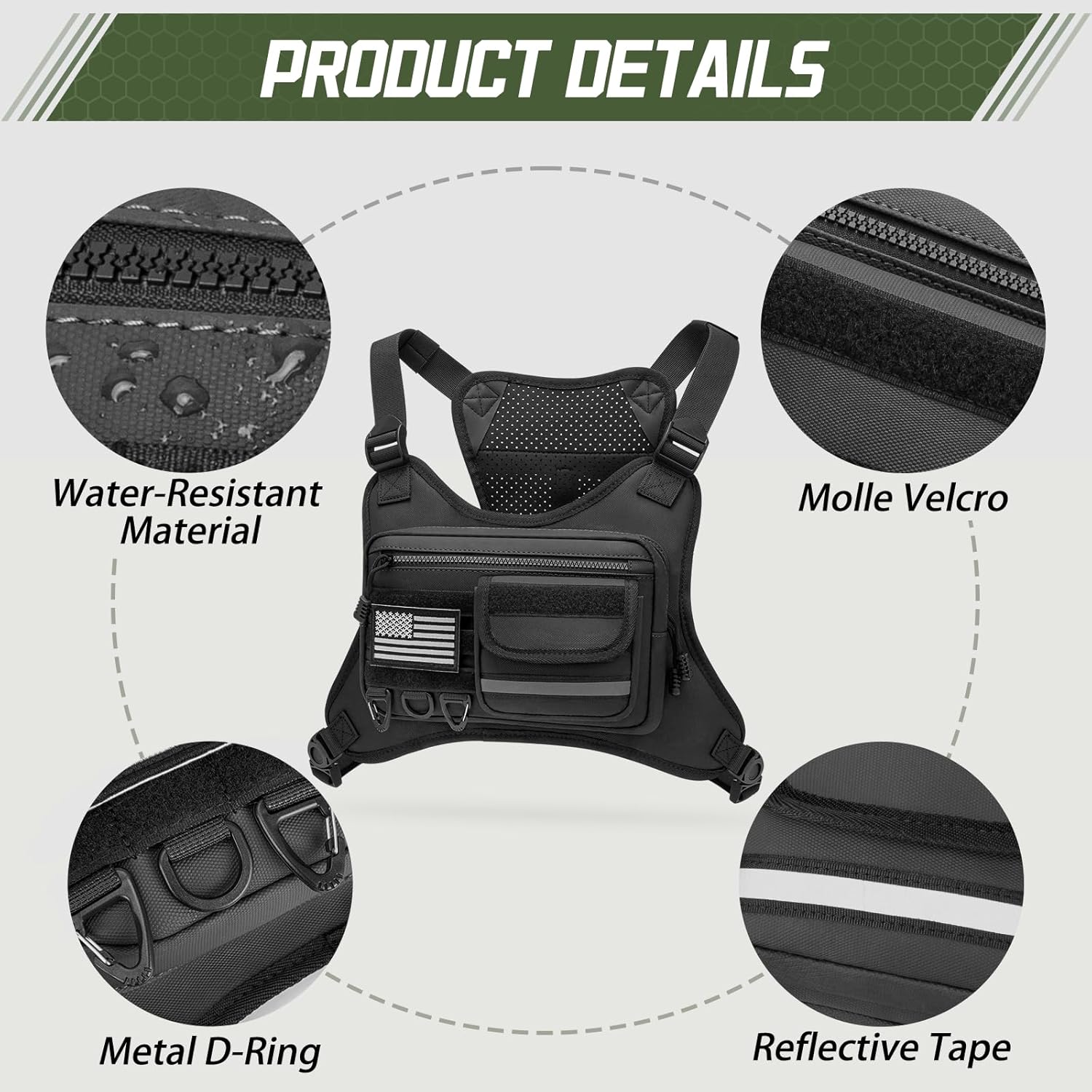 Chest Bag for Men Women, Outdoor Sports Running Vest Bag, Chest Pack for Running, Cycling, Hiking, Workouts, Travel - Image 4