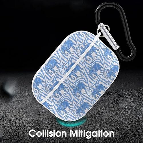 Miniatura 6 de Funda para AirPods Pro & Pro 2, diseño de elefante azul y blanco, con llavero frontal LED visible para mujeres y hombres