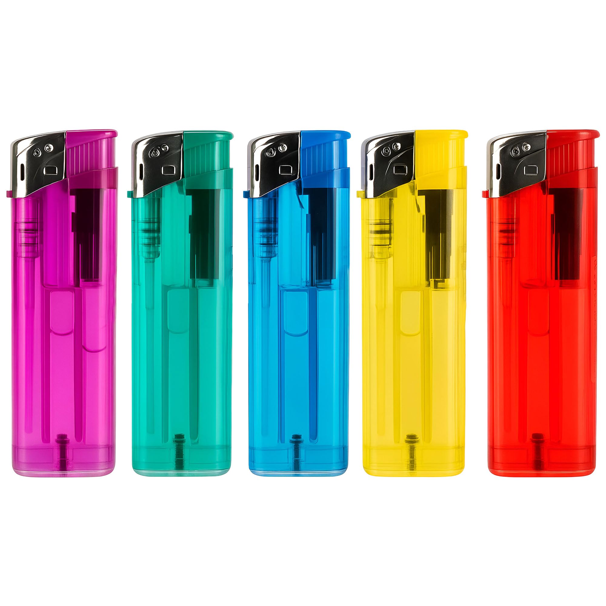Bmlimited Assorted Bml 5 Pack Refillable Electronic Lighters Windproof Adjustable Flame Child Safety Feature Multipack Pocket Lighters For Bbq Fireworks Camping