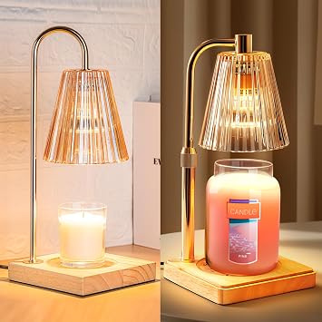 Marycele Candle Warmer Lamp with Timer Dimmer, Amber Glass and Amber Glass Adjustable Height Candle Warmer for Yankee Candles