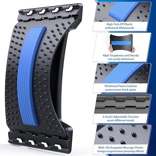 Miniatura 3 de Estirador de espalda para aliviar el dolor de espalda baja, tablero ajustable de 3 niveles para la espalda lumbar, dispositivo de agrietamiento