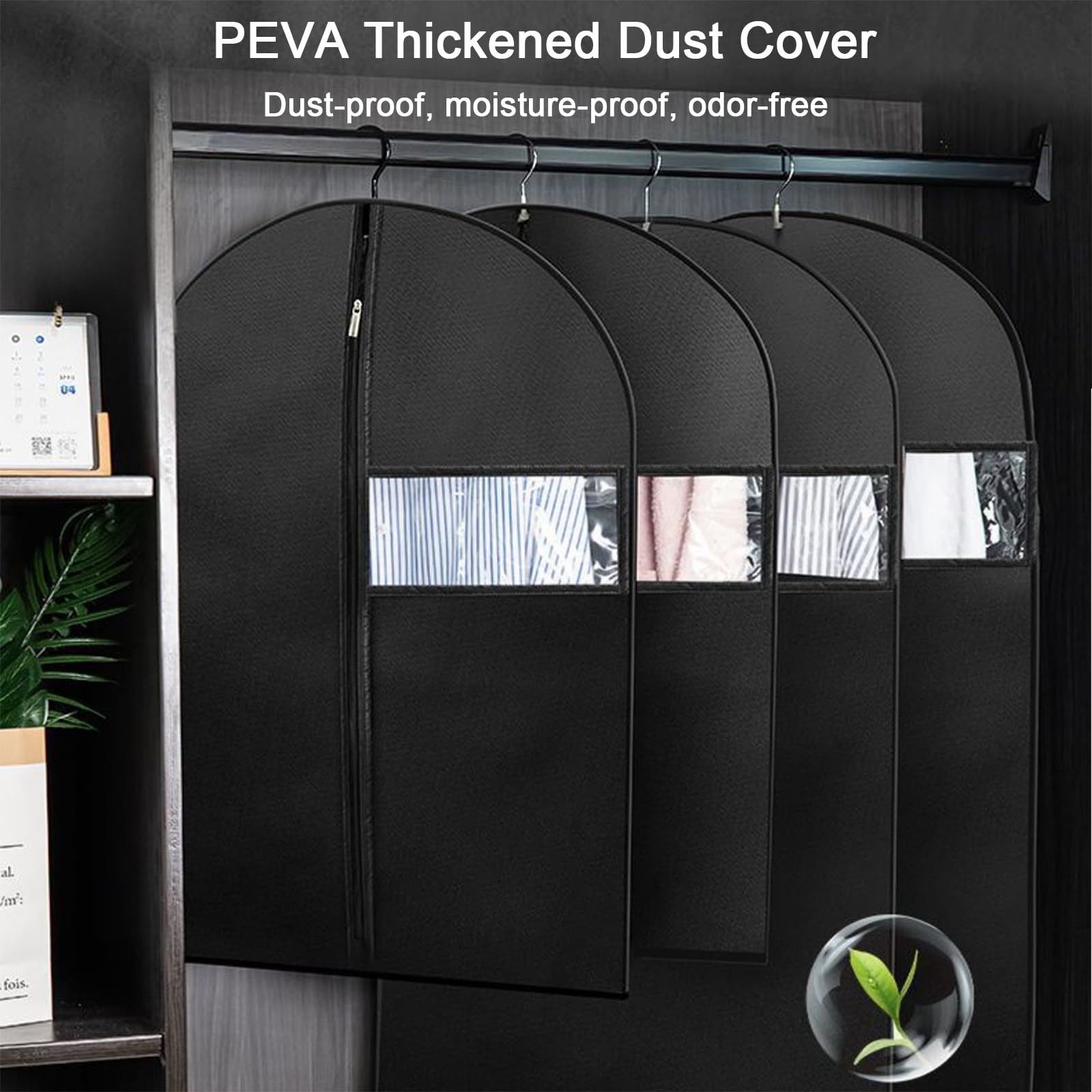 Funda para Vestidos, Funda para Trajes, Transpirable, para Abrigos Largos, Suéteres, Camisas, Trajes y Vestidos (5 Unidades), Color Negro(60x140cm/24x55in)