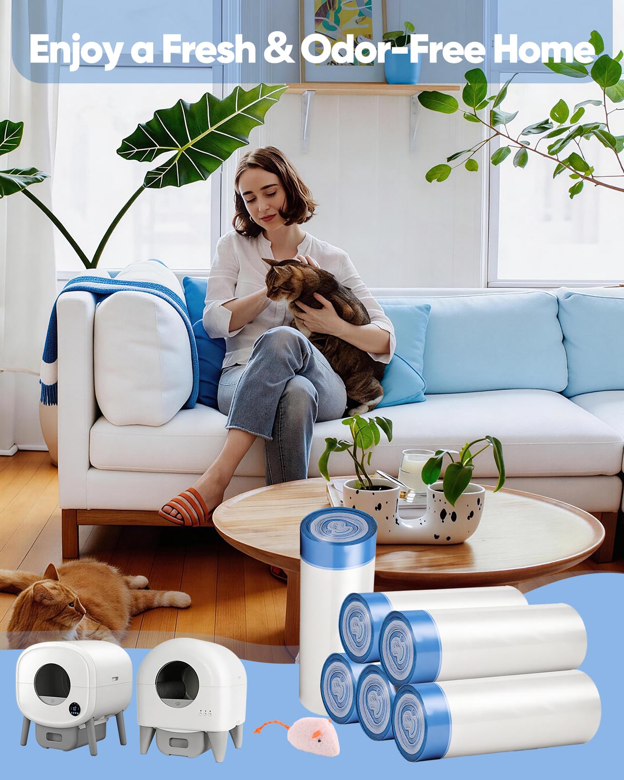 150 bolsas de arena para gatos Cumrige Fumoi Fsitego, caja de arena autolimpiable, caja de arena gruesa y automática de repuesto con cordón, resistente, 26 x 11.8 pulgadas, 10-12 galones de capacidad