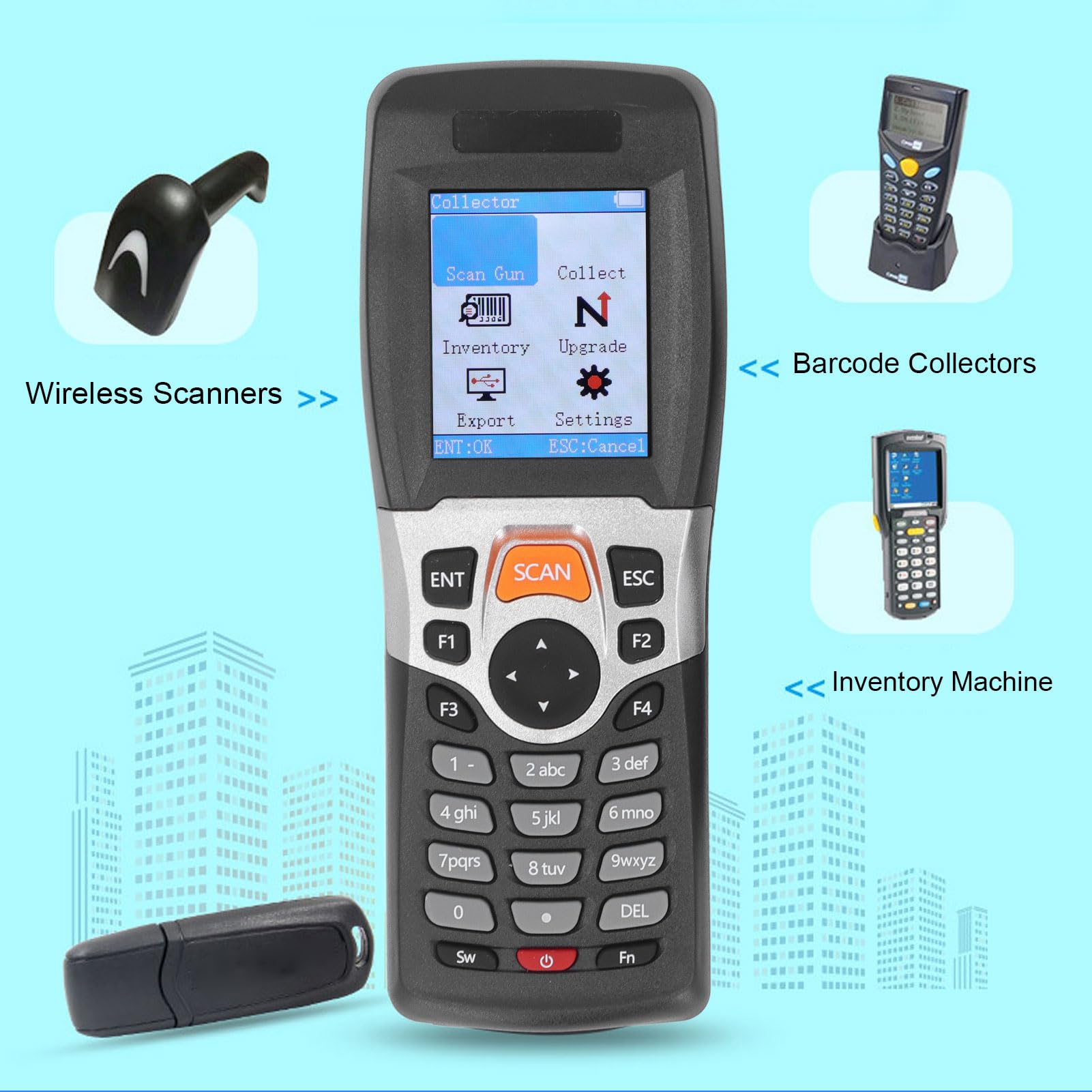 Alomejor Scanner per Codici a Barre Wireless Scanner per Inventario Portatile con Schermo LCD da 2,2 Pollici per Magazzini e Supermercati